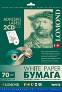Lomond Самоклеящаяся бумага универсальная для этикеток, A4, 2 шт для CD/DVD (D117 / D18мм), 70 г/м2, 25 листов     2101013